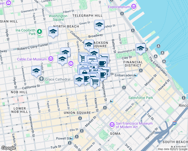 map of restaurants, bars, coffee shops, grocery stores, and more near 580 California Street in San Francisco