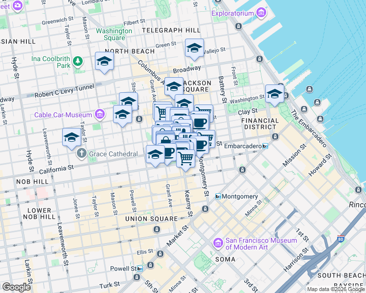 map of restaurants, bars, coffee shops, grocery stores, and more near in San Francisco