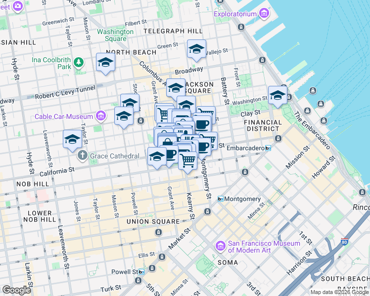 map of restaurants, bars, coffee shops, grocery stores, and more near in San Francisco