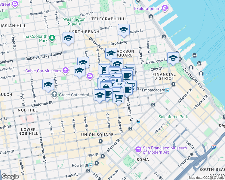 map of restaurants, bars, coffee shops, grocery stores, and more near in San Francisco