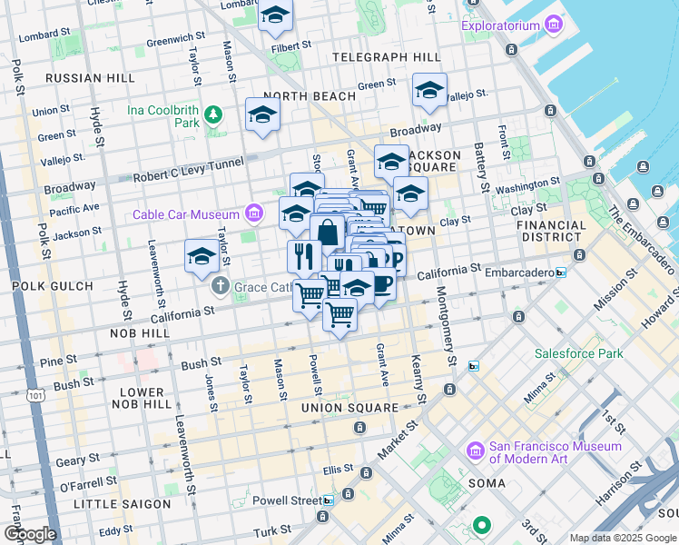 map of restaurants, bars, coffee shops, grocery stores, and more near 790 California Street in San Francisco