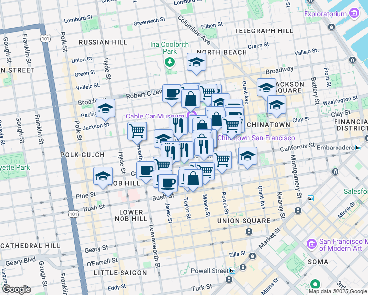 map of restaurants, bars, coffee shops, grocery stores, and more near in San Francisco