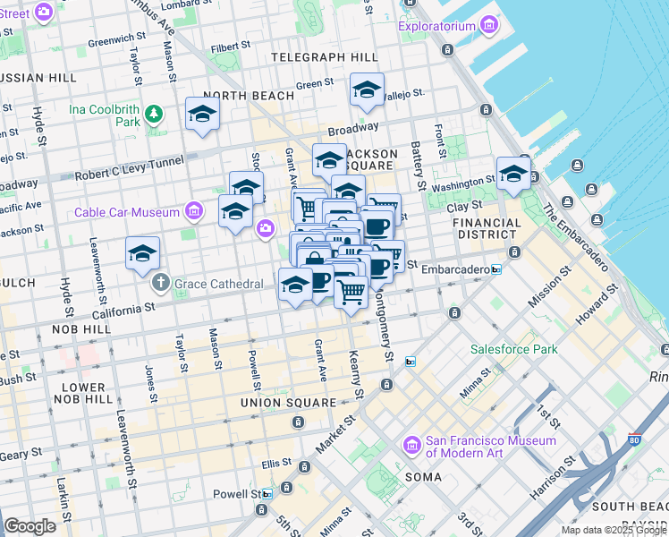 map of restaurants, bars, coffee shops, grocery stores, and more near in San Francisco