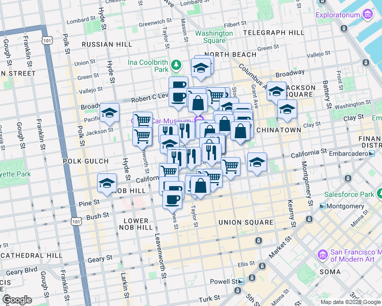 map of restaurants, bars, coffee shops, grocery stores, and more near 1170 Sacramento Street in San Francisco