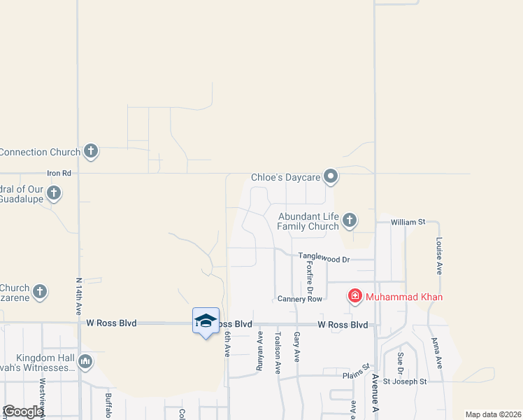 map of restaurants, bars, coffee shops, grocery stores, and more near Cervantes Road in Dodge City
