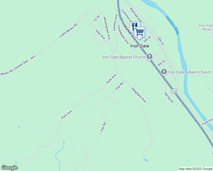 map of restaurants, bars, coffee shops, grocery stores, and more near 2-188 State Route 703 in Clifton Forge