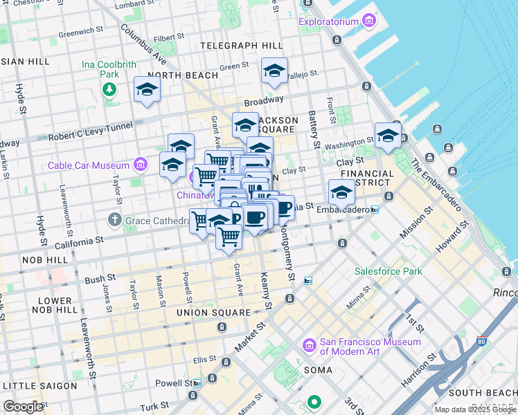 map of restaurants, bars, coffee shops, grocery stores, and more near in San Francisco