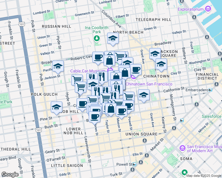 map of restaurants, bars, coffee shops, grocery stores, and more near in San Francisco