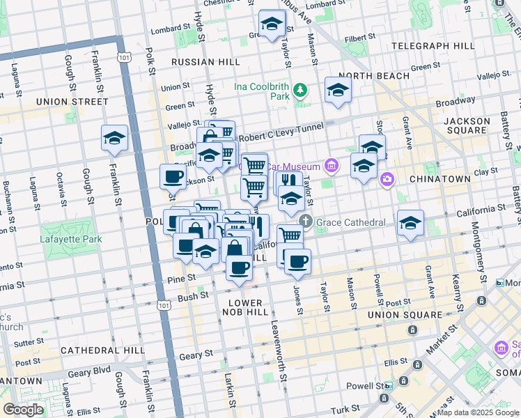 map of restaurants, bars, coffee shops, grocery stores, and more near in San Francisco