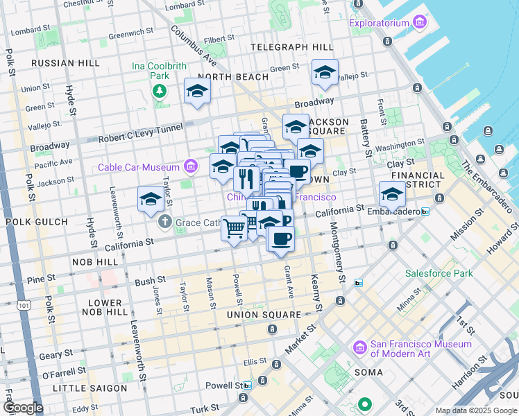 map of restaurants, bars, coffee shops, grocery stores, and more near 790 California Street in San Francisco