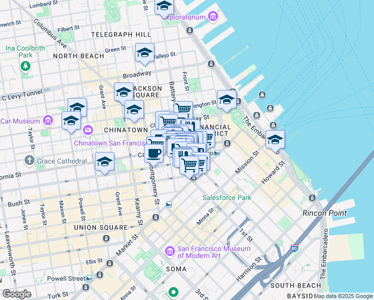 map of restaurants, bars, coffee shops, grocery stores, and more near in San Francisco