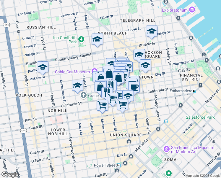 map of restaurants, bars, coffee shops, grocery stores, and more near in San Francisco