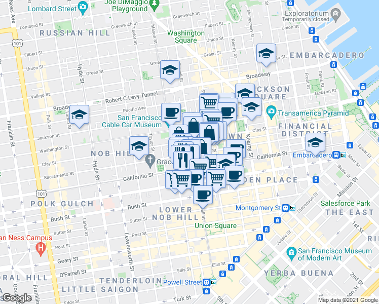 map of restaurants, bars, coffee shops, grocery stores, and more near in San Francisco