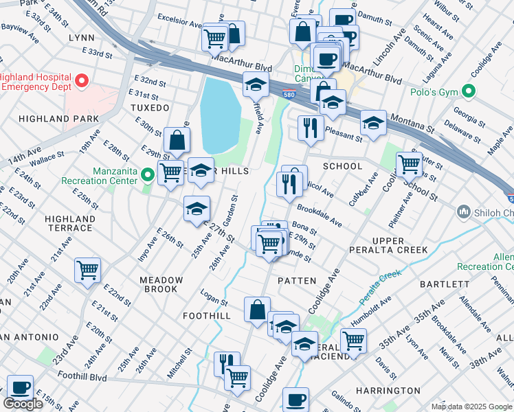 map of restaurants, bars, coffee shops, grocery stores, and more near 2768 26th Avenue in Oakland