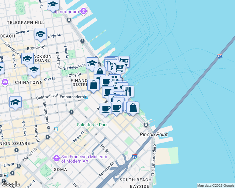 map of restaurants, bars, coffee shops, grocery stores, and more near in San Francisco
