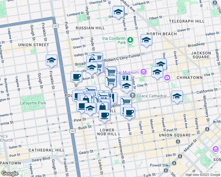 map of restaurants, bars, coffee shops, grocery stores, and more near in San Francisco