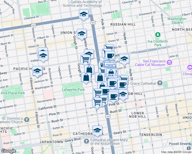 map of restaurants, bars, coffee shops, grocery stores, and more near in San Francisco