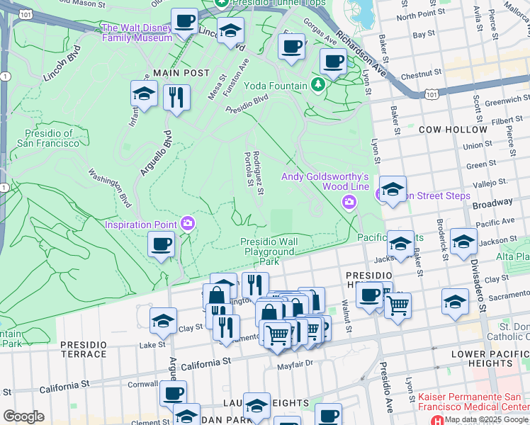 map of restaurants, bars, coffee shops, grocery stores, and more near 767a Portola Street in San Francisco