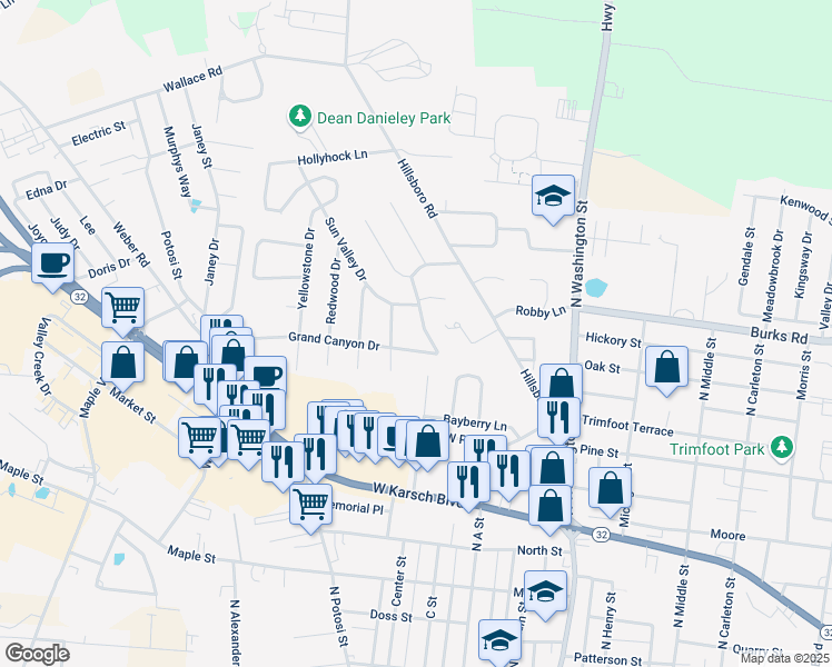 map of restaurants, bars, coffee shops, grocery stores, and more near 442 Grand Canyon Drive in Farmington