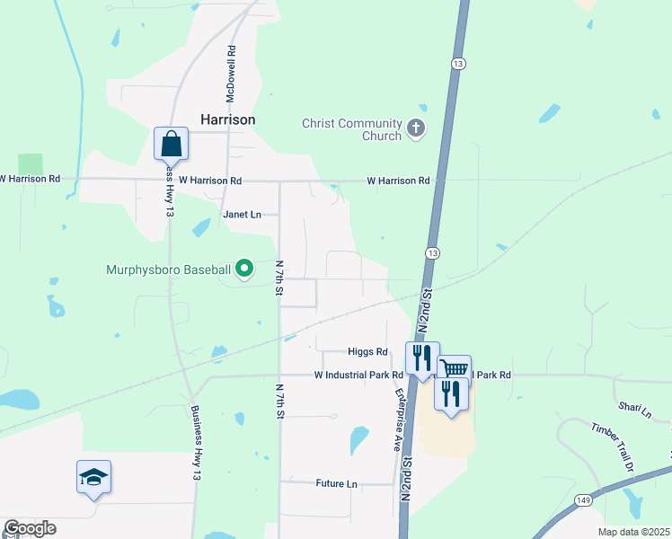 map of restaurants, bars, coffee shops, grocery stores, and more near 1-99 Black Oak Drive in Murphysboro