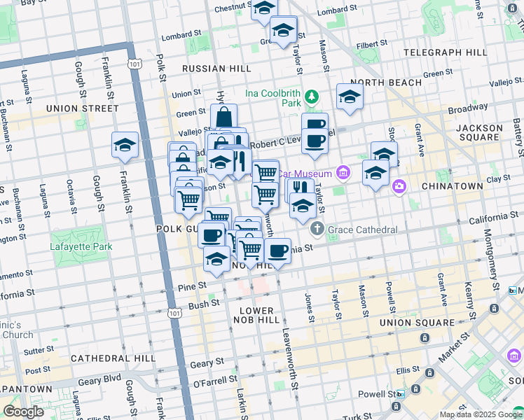 map of restaurants, bars, coffee shops, grocery stores, and more near in San Francisco