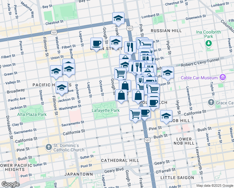 map of restaurants, bars, coffee shops, grocery stores, and more near 1830 Jackson Street in San Francisco