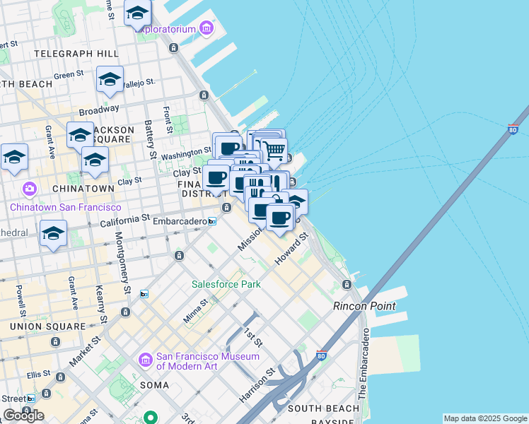 map of restaurants, bars, coffee shops, grocery stores, and more near in San Francisco