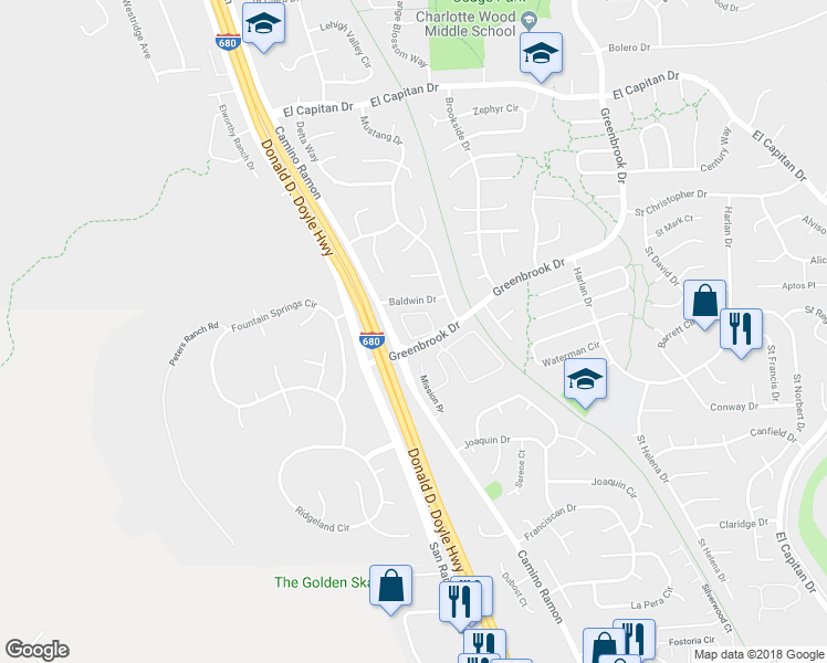 map of restaurants, bars, coffee shops, grocery stores, and more near 121 Summerside Circle in Danville