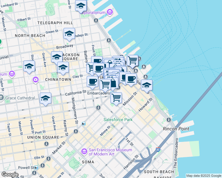 map of restaurants, bars, coffee shops, grocery stores, and more near in San Francisco