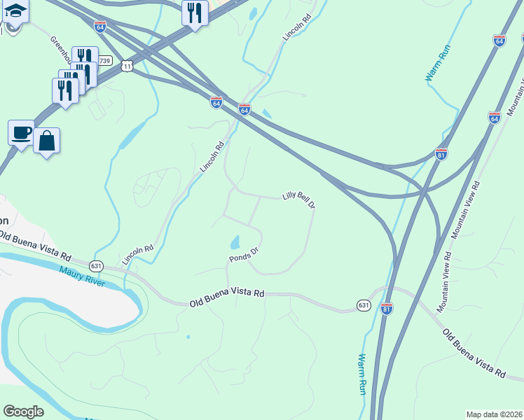 map of restaurants, bars, coffee shops, grocery stores, and more near 155 Lilly Bell Drive in Lexington