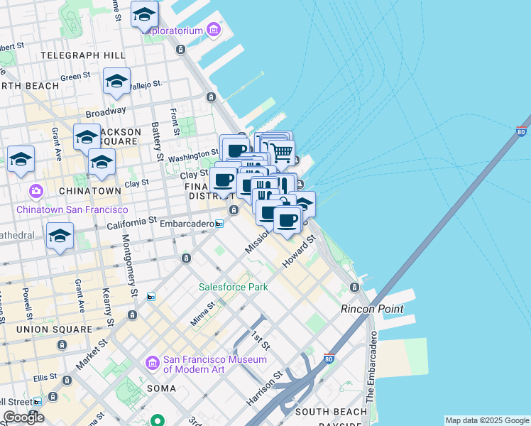 map of restaurants, bars, coffee shops, grocery stores, and more near in San Francisco