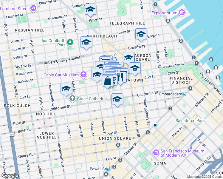 map of restaurants, bars, coffee shops, grocery stores, and more near in San Francisco
