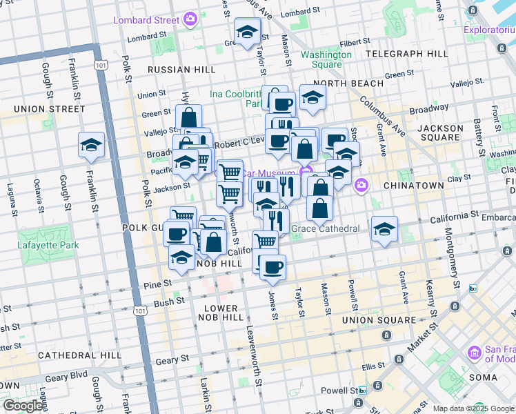 map of restaurants, bars, coffee shops, grocery stores, and more near in San Francisco