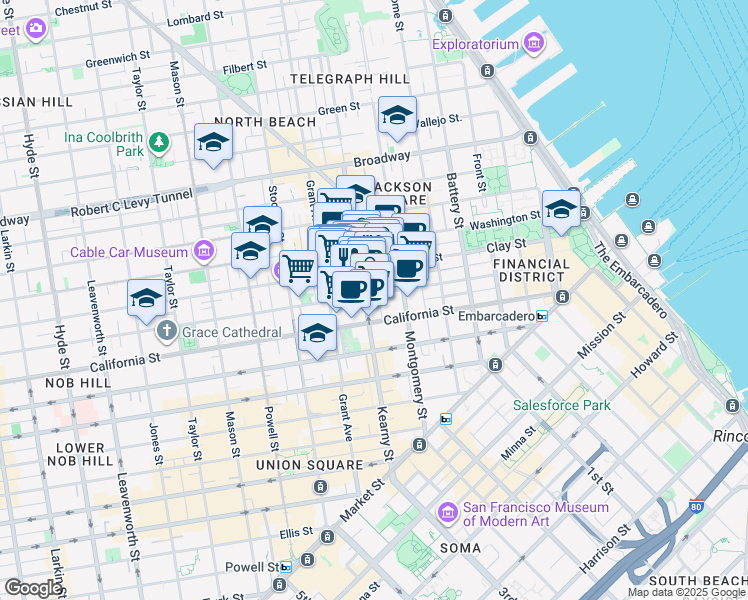 map of restaurants, bars, coffee shops, grocery stores, and more near in San Francisco
