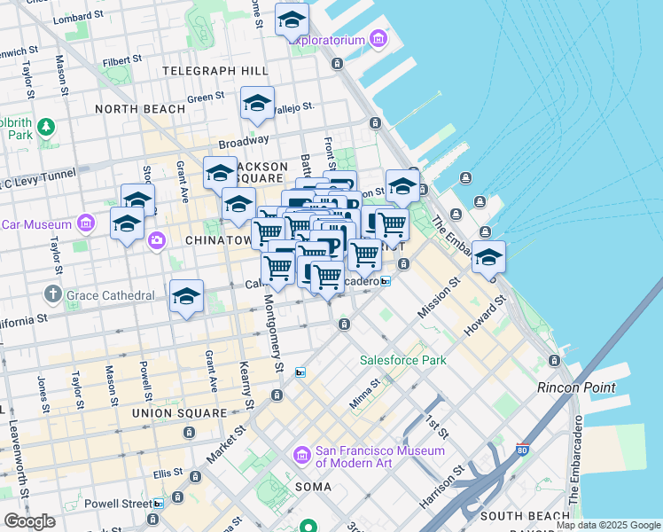 map of restaurants, bars, coffee shops, grocery stores, and more near in San Francisco