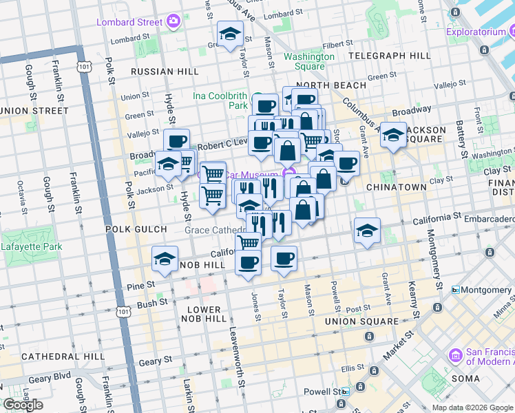 map of restaurants, bars, coffee shops, grocery stores, and more near in San Francisco