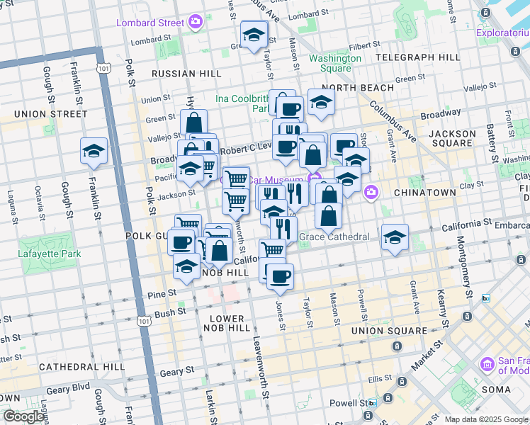 map of restaurants, bars, coffee shops, grocery stores, and more near in San Francisco