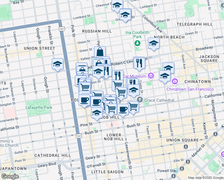 map of restaurants, bars, coffee shops, grocery stores, and more near in San Francisco