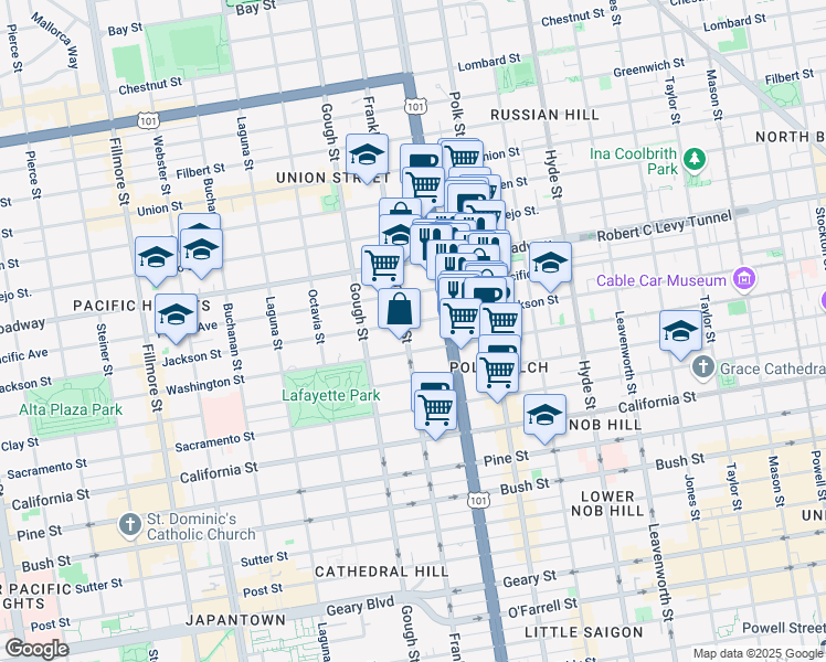 map of restaurants, bars, coffee shops, grocery stores, and more near 1720 Jackson Street in San Francisco
