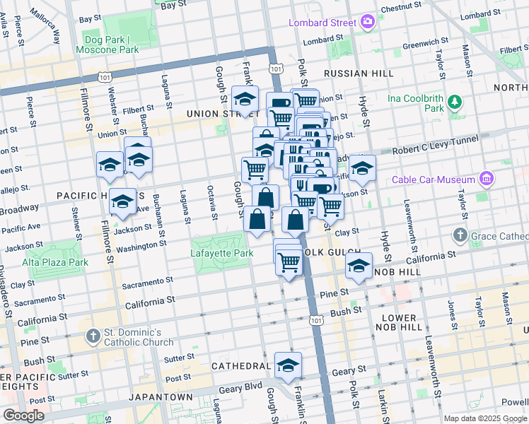 map of restaurants, bars, coffee shops, grocery stores, and more near 1830 Jackson Street in San Francisco