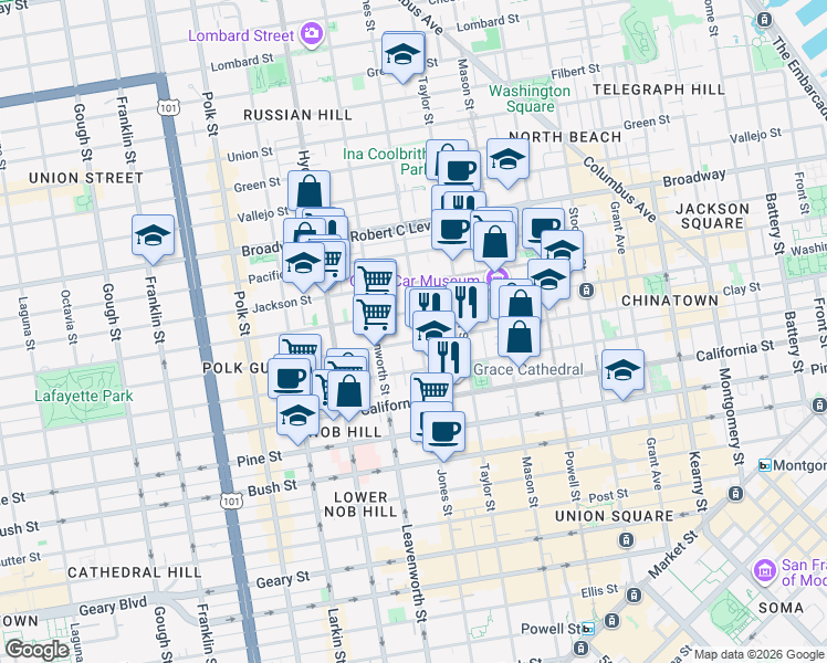 map of restaurants, bars, coffee shops, grocery stores, and more near in San Francisco