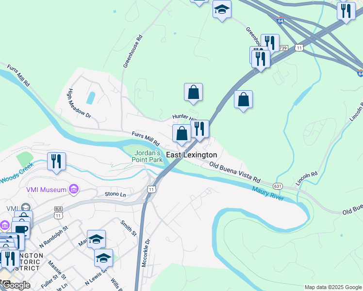 map of restaurants, bars, coffee shops, grocery stores, and more near 132 Holly Park in Lexington
