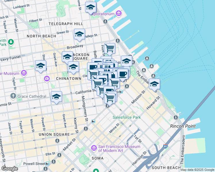 map of restaurants, bars, coffee shops, grocery stores, and more near in San Francisco