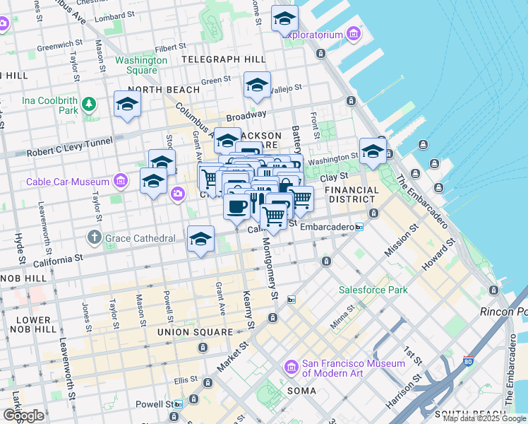 map of restaurants, bars, coffee shops, grocery stores, and more near 456 Montgomery Street in San Francisco