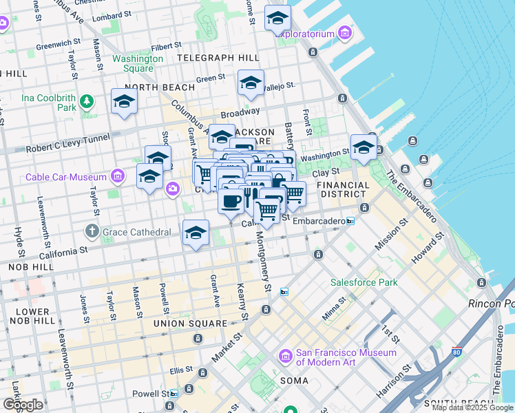 map of restaurants, bars, coffee shops, grocery stores, and more near in San Francisco