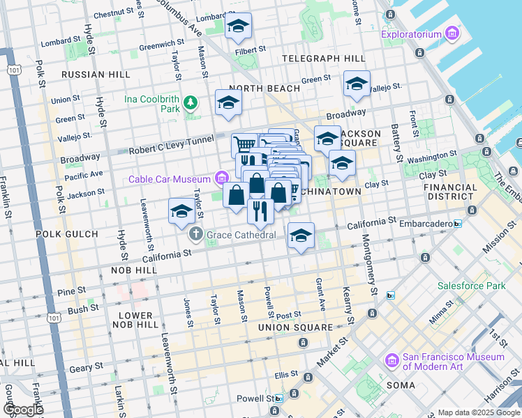 map of restaurants, bars, coffee shops, grocery stores, and more near in San Francisco