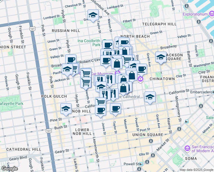 map of restaurants, bars, coffee shops, grocery stores, and more near in San Francisco