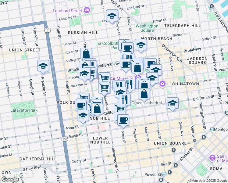 map of restaurants, bars, coffee shops, grocery stores, and more near in San Francisco