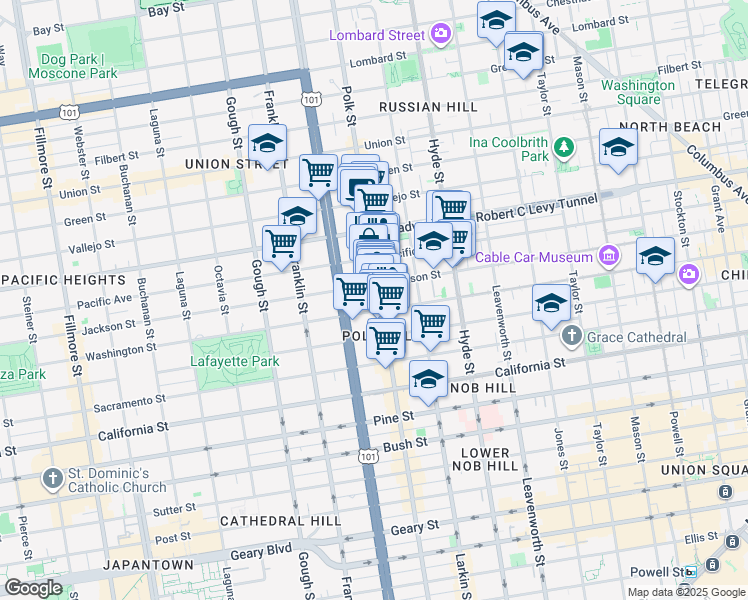 map of restaurants, bars, coffee shops, grocery stores, and more near 1958 Polk Street in San Francisco