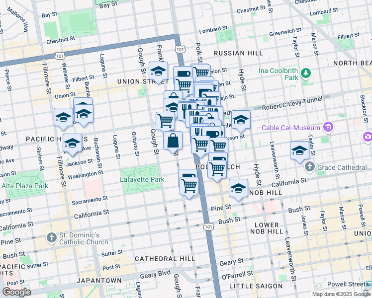 map of restaurants, bars, coffee shops, grocery stores, and more near 1720 Jackson Street in San Francisco